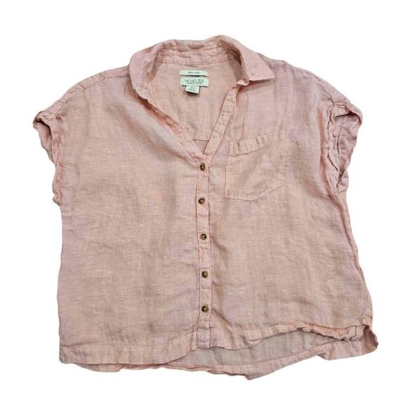 Rachel Zoe Top Women's Small Pink Collared 100% Linen Flutter Button-Up Blouse - Picture 1 of 5